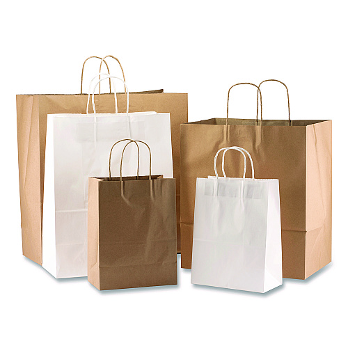 Kari-Out Kraft Paper Bags, Natural Kraft Flat Handles, 13" x 7" x 17", Natural, 250/Carton (1200130)