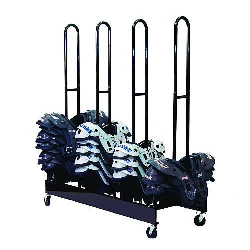 Champion Sports Mobile Four-Stack Shoulder Pad Rack, Metal, 176 lb Capacity, 24" x 59" x 68", Black (FBSPR4)