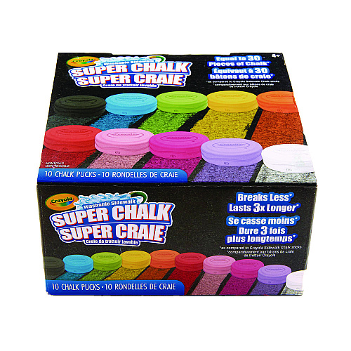 Crayola Super Chalk, 1" x 2.8" Diameter, 10 Assorted Colors, 10 Pucks/Box (518303)