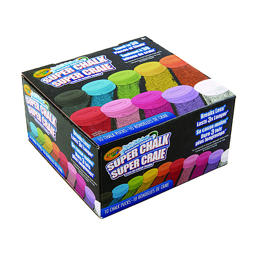 Crayola Super Chalk, 1" x 2.8" Diameter, 10 Assorted Colors, 10 Pucks/Box (518303)