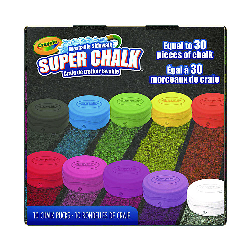 Crayola Super Chalk, 1" x 2.8" Diameter, 10 Assorted Colors, 10 Pucks/Box (518303)
