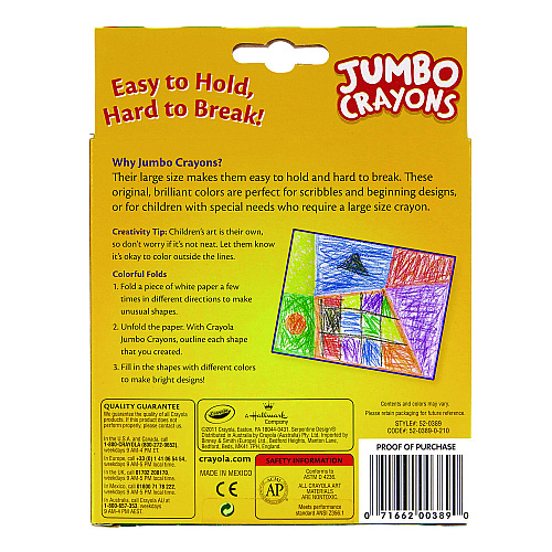 Crayola Jumbo Crayons, Assorted Colors, 8/Box (520389)