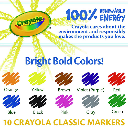 Crayola Non-Washable Marker, Fine Bullet Tip, Assorted Classic Colors, 10/Pack (587726)
