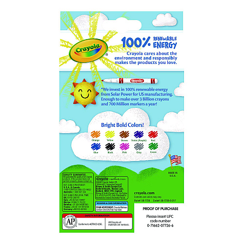 Crayola Non-Washable Marker, Fine Bullet Tip, Assorted Classic Colors, 10/Pack (587726)