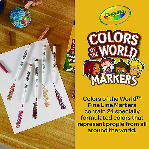 Crayola Colors of the World Washable Markers, Fine Bullet Tip, Assorted Colors, 24/Pack (587810)