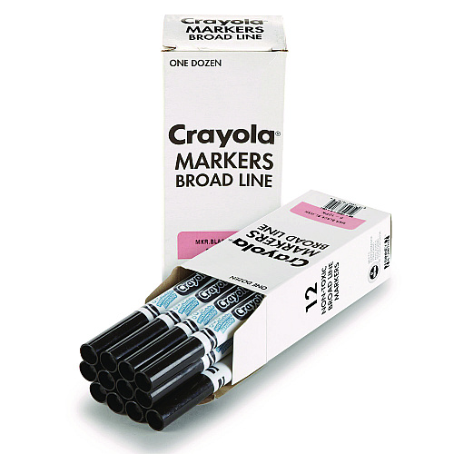 Crayola Broad Line Washable Markers, Broad Bullet Tip, Black, 12/Box (587800051)