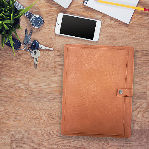 Blue Sky ASMBLD Professional Faux Leather Padfolio, 8.5 x 11 Pad, 9.45 x 12.13, Snap Closure, Tan (150537)