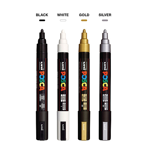 POSCA Water-Based Paint Markers, Medium Bullet Tip, Assorted Colors, 4/Set (PC5M4C)