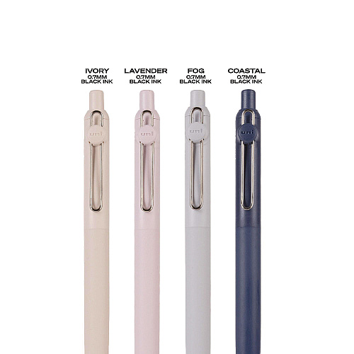 uni-ball Zento Gel Pen, Retractable, Medium 0.7 mm, Black Ink, Coastal/Fog/Ivory/Lavender Barrel Colors, Dozen (70663)