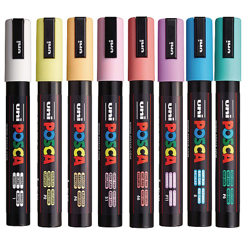 POSCA Water-Based Paint Markers, Medium Bullet Tip, 1.8 mm/2.5 mm, Assorted Colors, 8/Set (PC5M8CSFTCLR)