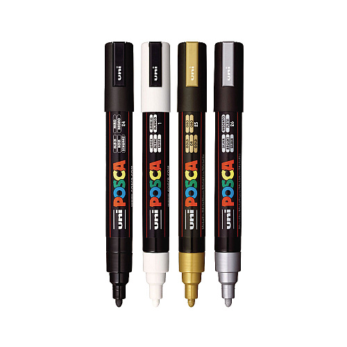 POSCA Water-Based Paint Markers, Medium Bullet Tip, Assorted Colors, 4/Set (PC5M4C)