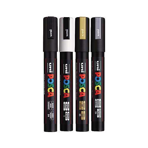 POSCA Water-Based Paint Markers, Medium Bullet Tip, Assorted Colors, 4/Set (PC5M4C)