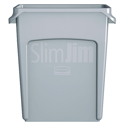 Rubbermaid Commercial Slim Jim Waste Container with Handles, 16 gal, Plastic, Light Gray (1971258)