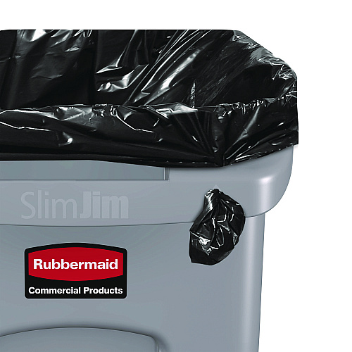 Rubbermaid Commercial Slim Jim Waste Container with Handles, 16 gal, Plastic, Light Gray (1971258)
