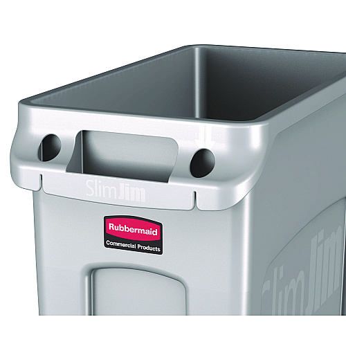 Rubbermaid Commercial Slim Jim Waste Container with Handles, 16 gal, Plastic, Light Gray (1971258)