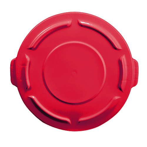 BRUTE Self-Draining Flat Top Lids for 32 gal Round BRUTE Containers, 22.25" Diameter x 3"h, Red, 3/Carton