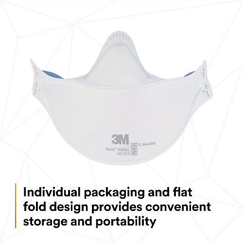 3M Aura Particulate Respirator 9205+, Standard Size, 12/Carton (9205PLUSCT)