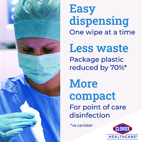 Clorox Healthcare Bleach Germicidal Wipes, 1-Ply, 6.75 x 9, Unscented, White, 50/Box, 6 Boxes/Carton (31424)