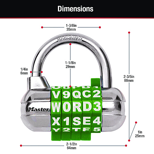 Master Lock Password Plus Combination Lock, Hardened Steel Shackle, 2.5" Wide, Chrome/Assorted (1534D)