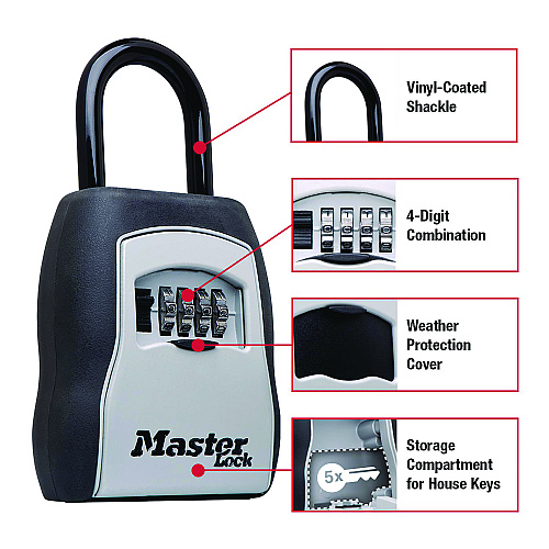 Master Lock Locking Combination 5 Key Steel Box, 3.25" Wide, Black/Silver (5400D)