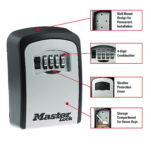 Master Lock Locking Combination 5 Key Steel Box, 3.25" Wide, Black/Silver (5401D)
