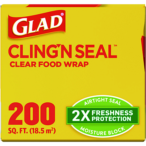 Glad Cling'N Seal Plastic Food Wrap, 200 Square Foot Roll, Clear (00020)