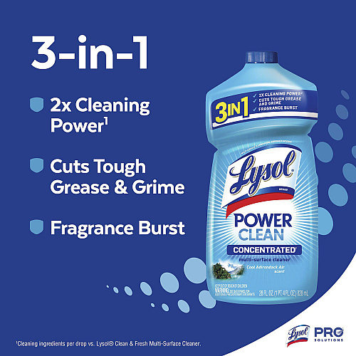 Lysol&reg; Power Clean Concentrated Multi-Surface Cleaner, Cool Adirondack, 28 oz Pour Bottle, 9/Carton (82515CT)
