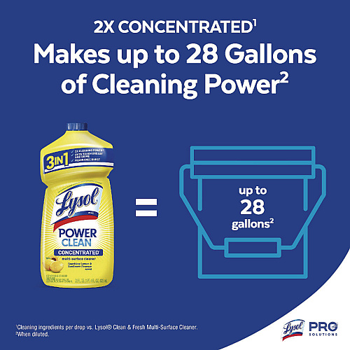 LYSOL Brand Power Clean Concentrated Multi-Surface Cleaner, Lemon and Sunflower Essence, 28 oz Pour Bottle, 9/Carton (82513CT)