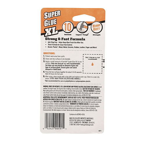 Gorilla Super Glue, 0.88 oz, Dries Clear (7400202)