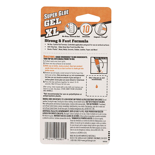 Gorilla Super Glue Gel, 0.88 oz, Dries Clear (102433)