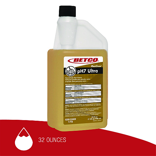 Betco pH7 Ultra Floor Cleaner, Lemon Scent, 32 oz Bottle, 6/Carton (1784800)