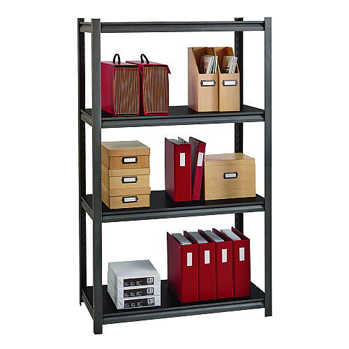 Alera Steel Shelving Unit with Laminate Shelves, Four-Shelf, 36w x 18d x 60h, Steel, Black/Gun Metal Gray (ALESU601836L)