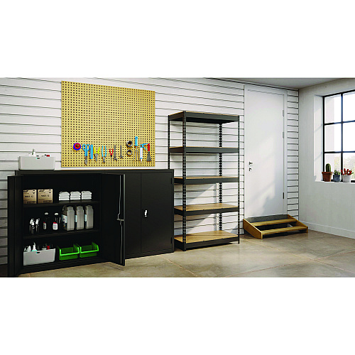 Alera Steel Shelving with Particleboard Shelves, Five-Shelf, 36w x 18d x 72h, Steel, Black (ALESU721836P)