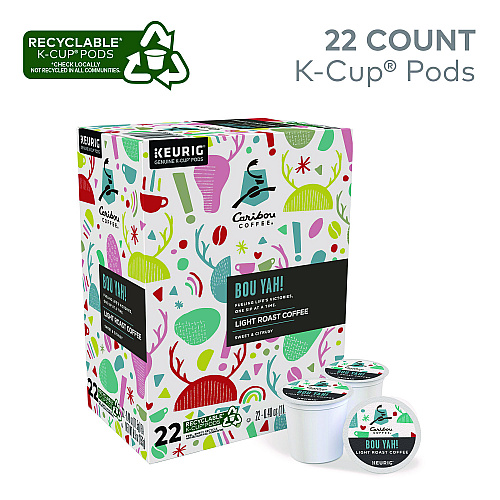 Caribou Coffee BOU YAH K-Cup Pods, Light Roast, 22/Box (6865)