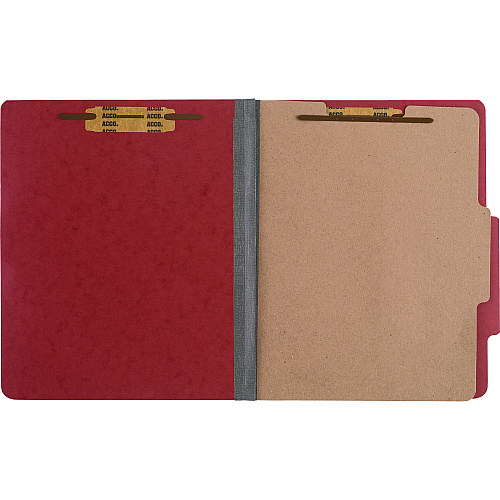 Acco Pressboard Classification Folders, 2" Expansion, 1 Divider, 4 Fasteners, Letter Size, Earth Red Exterior, 10/Box (15034)