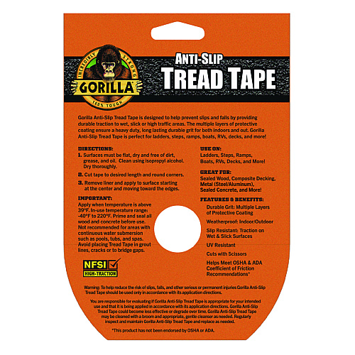 Gorilla Tread Tape, 3" Core, 2" x 10 ft, Black (115944)