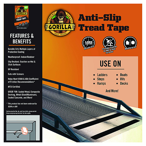 Gorilla Tread Tape, 3" Core, 2" x 10 ft, Black (115944)