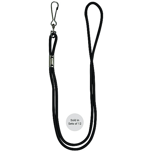 Champion Sports Lanyard, Metal J-Hook Fastener, 20" Long, Black, 12/Pack (126BLK)