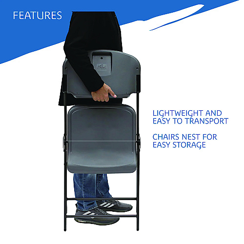 Iceberg Rough n Ready Commercial Folding Chair, Supports Up to 350 lb, 15.25" Seat Height, Charcoal Seat, Charcoal Back, Silver Base (64007)