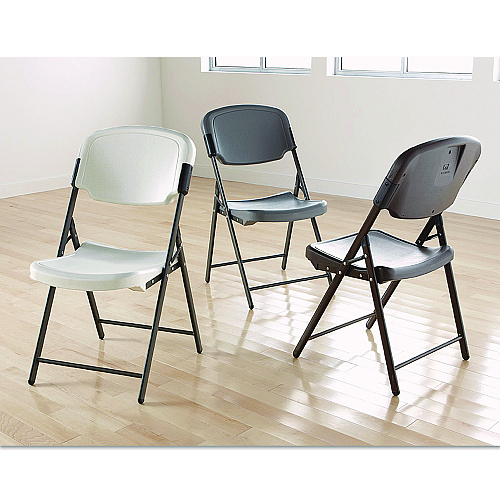 Iceberg Rough n Ready Commercial Folding Chair, Supports Up to 350 lb, 15.25" Seat Height, Platinum Seat, Platinum Back, Black Base (64003)