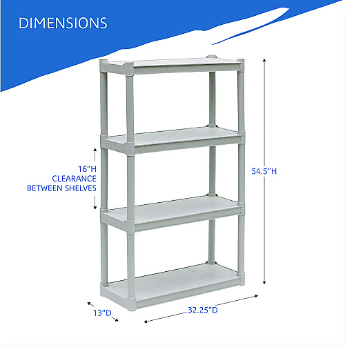 Iceberg Rough n Ready Open Storage System, Four-Shelf, Injection-Molded Polypropylene, 32w x 13d x 54h, Platinum (20843)