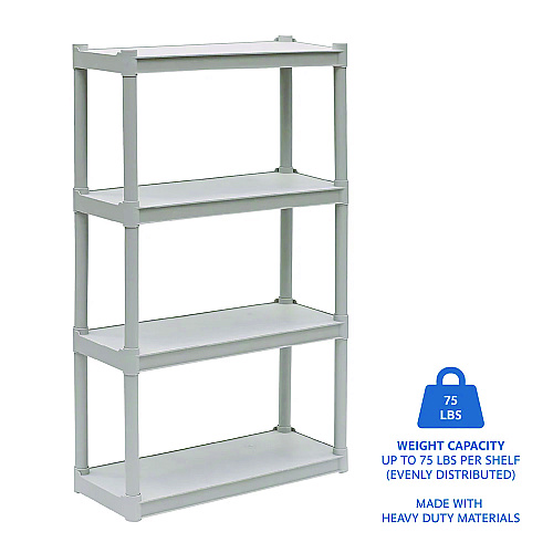 Iceberg Rough n Ready Open Storage System, Four-Shelf, Injection-Molded Polypropylene, 32w x 13d x 54h, Platinum (20843)