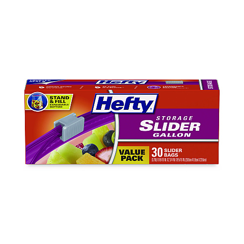 Hefty Slider Stand and Fill Food Storage Bags, Gallon, 10.56" x 11", Clear, 30 Bags/Box, 9 Boxes/Carton (R88071CT)