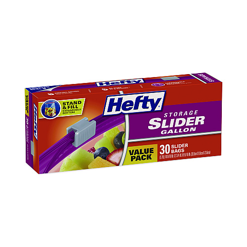 Hefty Slider Stand and Fill Food Storage Bags, Gallon, 10.56" x 11", Clear, 30 Bags/Box, 9 Boxes/Carton (R88071CT)
