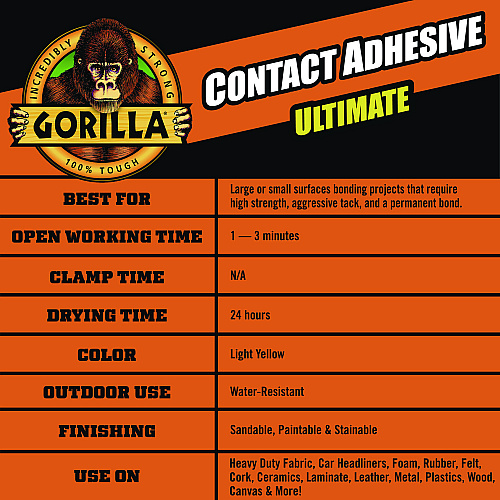 Gorilla Contact Adhesive Ultimate, 12.2 oz Aerosol Spray, Dries Light Yellow (109852)
