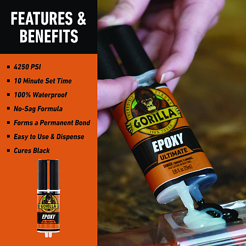 Gorilla Epoxy Ultimate, 0.85 oz Syringe, Dries Black (113442)