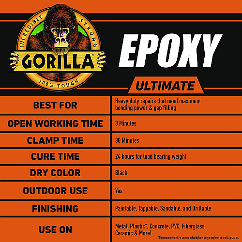 Gorilla Epoxy Ultimate, 0.85 oz Syringe, Dries Black (113442)