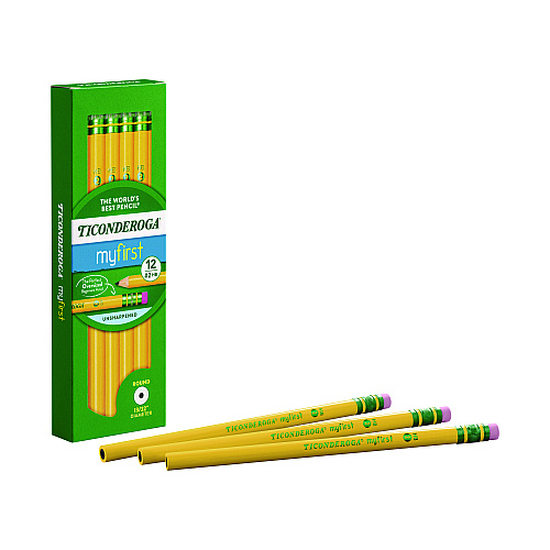 Dixon Ticonderoga Beginners Woodcase Pencil with Eraser and Microban, HB (#2), Black Lead, Yellow Barrel, 12/Pack (133080002)