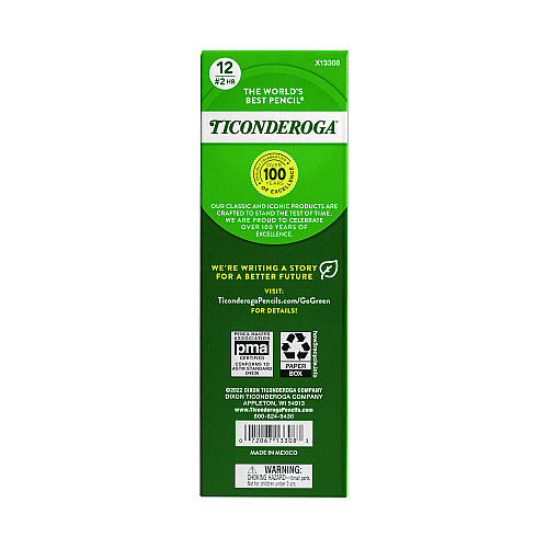 Dixon Ticonderoga Beginners Woodcase Pencil with Eraser and Microban, HB (#2), Black Lead, Yellow Barrel, 12/Pack (133080002)