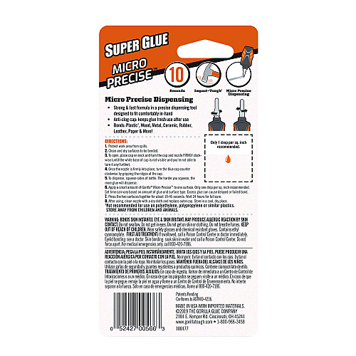 Gorilla Super Glue Micro Precise, 0.18 oz, Dries Clear (102812)